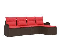 vidaXL Juego de Sofá con cojín 5 pcs Marrón y Rojo ratán sintético, Sofá Modular Moderno para jardín y terraza, Muebles Resistentes al Sol, Ligeros y duraderos, con Compartimentos de Almacenamiento