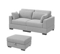 Juego de sofá modular de 2 plazas con reposabrazos anchos, asientos deslizantes, cojines otomanos y pufs incluidos, muebles modernos de sala de estar gris para una comodidad elegante