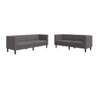 Juego De Sofás Chesterfield 2 Piezas Cuero Sintético Gris Vidaxl