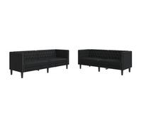 Juego De Sofás Chesterfield 2 Piezas Cuero Sintético Negro Vidaxl
