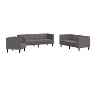 Juego De Sofás Chesterfield 3 Piezas Cuero Sintético Gris Vidaxl