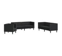 Juego De Sofás Chesterfield 3 Piezas Cuero Sintético Negro Vidaxl