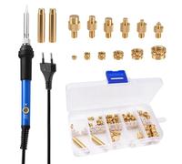 Juego de soldadores de 60 W con control de temperatura, 130 piezas, insertos de rosca M2 - M8 de latón, 6 puntas de soldadura y 2 adaptadores, herramienta de reparación para impresión 3D, madera y