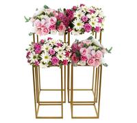 Juego de soportes para flores de boda - Columnas rectangulares de metal - Juego de 4 unidades - 2 tamaños: 20x20x40 cm y 24x24x60 cm - Decoración para mesas, pasillos y arcos nupciales - Color dorado