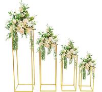 Juego de soportes para flores de metal, jarrones para centros de mesa de boda, decoración. Kit de jarrones cuadrados, columna geométrica, columna rectangular para flores, color dorado