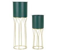Juego de soportes para plantas de hierro, 23x70 cm y 19x50 cm, color verde y dorado, marca Mauro Ferretti, modelo Grent