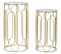 Juego de soportes para plantas, hierro y vidrio, 36,5x70 cm y 31x60 cm, en dorado y plateado, marca Mauro Ferretti, línea Arty