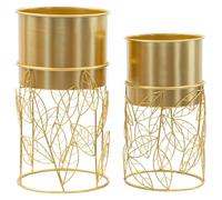 Juego de soportes para plantas Livi, metal con decoración de hojas, 23x43 cm y 20x36 cm, color dorado, marca Mauro Ferretti