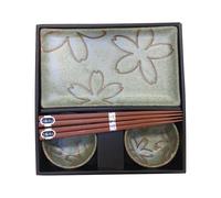 Juego de sushi, 6 piezas, motivo floral, verde claro, MIJ