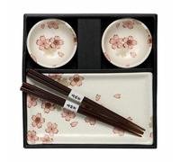 Juego de sushi WHITE & PINK SAKURA, juego de 6 piezas, blanco, cerámica, MIJ