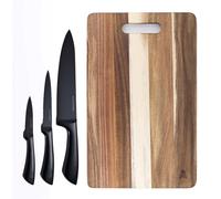 Juego de Tabla de corte 40x25cm madera + 3 Cuchillos chuletero acero inox Scalpers Home