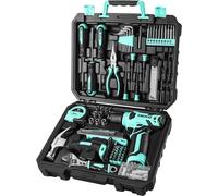 [Juego de taladro atornillador a batería de 8V] Conjunto de herramientas de 126 piezas que incluye un taladro, ideal para uso doméstico, especialmente diseñado para mujeres, color turquesa