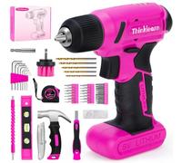 Juego de taladro inalámbrico rosa de 8 V, 64 piezas, kit de herramientas de taladro eléctrico rosa para mujeres, kit de destornillador eléctrico sin llave de 3/8 pulgadas para bricolaje y reparación