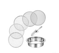 Juego de tamices de acero inoxidable con tamaños de malla de 1 mm a 12 mm, bandeja de tamizado de jardín para filtro de tierra y compost, incluye pala para una fácil selección