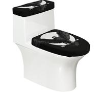 Juego de tapa de inodoro elástica y cubierta de tanque con alas de águila negra, decoración de baño elástica suave para decoración ovalada en forma de U