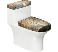 Juego de tapa de inodoro elástica y cubierta de tanque con diseño de pavo real blanco, decoración de baño elástica suave para decoración ovalada en forma de U