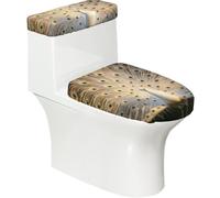 Juego de tapa de inodoro elástica y cubierta de tanque con diseño de pavo real blanco, decoración de baño elástica suave para decoración ovalada en forma de U