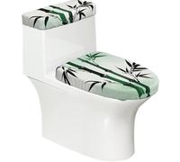 Juego de tapa de inodoro elástica y cubierta de tanque de bambú con hojas de tallo de bambú, decoración de baño elástica suave para decoración ovalada en forma de U