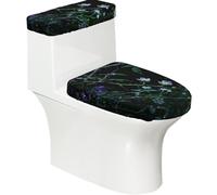 Juego de tapa de inodoro elástica y cubierta de tanque de color verde oscuro, decoración de baño elástica suave para decoración de baño ovalada en forma de U
