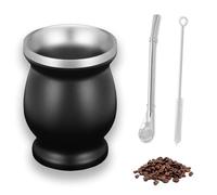 Juego de Taza de Calabaza de Acero Inoxidable, Tazas de té Mate, Juego de té de Acero Inoxidable, Tazas Mate de 260ML, con Cuchara de Pajita y Cepillo de Limpieza(Negro)