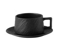 Juego de tazas de café, con textura de roca en relieve, taza de té de cerámica, taza de capuchino (taza negra con plato)