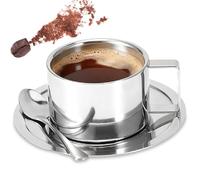 Juego De Tazas De Café De Acero Inoxidable, Tazas De Espresso De Doble Pared Taza Café De Metal Platillos,Vasos De Espresso Para El Hogar Y La Oficina Con Cuchara Y Platillo Para Café Latte Té Y Leche