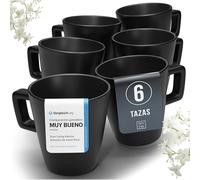 Juego de tazas de café de gres para 6, diseño Manhattan, color negro mate