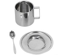 Juego de tazas de café térmicamente eficientes en acero inoxidable 304 con platillo y cuchara para consumo diario