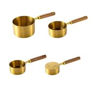 Juego de tazas medidoras, cucharas medidoras apilables de acero inoxidable con mango de madera | 250 ml, 125 ml, 80 ml, 60 ml, tazas medidoras para cocinar, hornear, recetas de cocina, preparación de