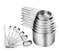 Juego de tazas y cucharas medidoras acero inoxidable con conector anillo. Aparatos cocina para Medir Líquidos y Sólidos