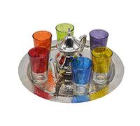 Juego de té modelo marroquí: bandeja de 30 cm aproximadamente más 1 tetera para 2 vasos más 6 vasos colores