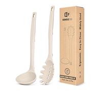 Juego de tenedor y cucharón de sopa de silicona para pasta, utensilios de cocina antiadherentes resistentes al calor con ganchos traseros, adecuados para cocinar, revolver, servir espaguetis, sopa