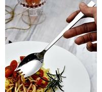 Juego de tenedores de acero inoxidable de 5 piezas, cuchara de sopa, tenedor, vajilla híbrida para ensalada, fideos y comidas diarias, cubiertos con acabado de espejo de 19 cm, aptos para lavavajillas
