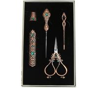 Juego de tijeras para tela, juego completo de costura, juego de tijeras para costura en estilo vintage europeo, tijeras de costura para proyectos de bricolaje, manualidades, tejido, color bronce rojiz