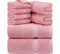 Juego de toallas Unyqoos® de 8 piezas: 2 toallas de baño de 68,6 x 137,2 cm, 2 toallas de mano de 40,6 x 71,1 cm, 4 toallas pequeñas de 30,5 x 30,5 cm, 100% algodón hilado en anillo, ideal para el bañ