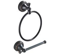 Juego de toallero y soporte para papel higiénico - Bronce , estilo vintage - Para montaje en pared