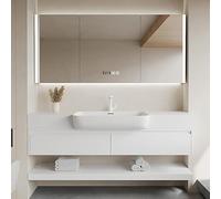 Juego de tocador de baño con armario de lavabo montado en la pared, moderno espejo de almacenamiento, diseño que ahorra espacio para baños elegantes
