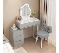 Juego de tocador de maquillaje 3 en 1 con espejo, taburete y luces LED, tocador blanco para dormitorio, fácil montaje, 4 cajones, para niñas y mujeres