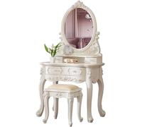 Juego de tocador de maquillaje blanco de lujo con taburete tapizado de espejo grande y 4 cajones, elegante tocador para niñas y mujeres, regalo perfecto para muebles de dormitorio (100 cm)