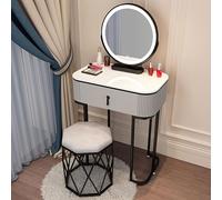 Juego de tocador de maquillaje con espejo y cajón, 3 modos de iluminación de color, tocador blanco y negro para mujeres y adolescentes, elegante silla de maquillaje incluida: 60 cm, negro + blanco +