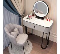 Juego de tocador de maquillaje con espejo y cajón, 3 modos de iluminación de color, tocador blanco y negro para mujeres y adolescentes, elegante silla de maquillaje incluida: 60 cm, negro + gris +