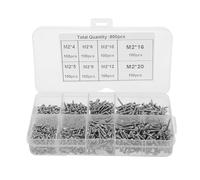 Juego de Tornillos Autorroscantes 800 Piezas M2 | Cabeza Redonda, Tamaños Surtidos, Color Plata, para Cajas de Herramientas y Uso en Lote, Almacenamiento Ordenado