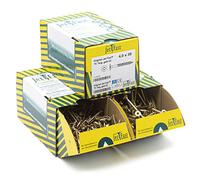 Juego de tornillos universales JetFast 1700 piezas cabeza de nervadura doble con punta autoperforante galvanizados en amarillo con varias tiras cóncavas en el núcleo de la rosca accionamiento Torx.