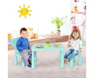 Juego de tres piezas para niños, que incluye un sofá, una mesa y dos sillas. Muebles infantiles de plástico, color verde