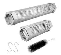 Juego de tubos ahumadores de pellets, tubo ahumador de madera de barbacoa de acero inoxidable de 6 y 12 pulgadas con cepillo y 2 ganchos para 2.5 horas/5 horas de ahumado en frío/caliente para todas