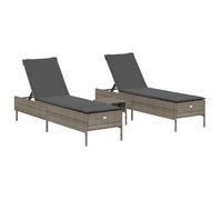 Juego De Tumbonas Con Cojín 3 Piezas Ratán Sintético Gris Vidaxl