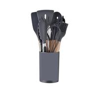 Juego de utensilios cocina antiadherentes, espátula, pala, batidores huevos, mango madera, 12 Uds Para Cocina(Black)