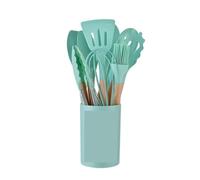 Juego de utensilios cocina antiadherentes, espátula, pala, batidores huevos, mango madera, 12 Uds Para Cocina(Green)