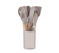 Juego de utensilios cocina antiadherentes, espátula, pala, batidores huevos, mango madera, 12 Uds Para Cocina(Khaki)