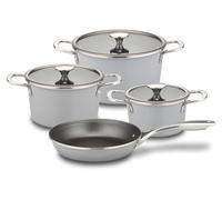 Juego de utensilios de cocina – Apto para todo tipo de cocinas, incluyendo inducción – Marca GSW – Modelo STRATOS – Acero esmaltado – 7 piezas – Color gris